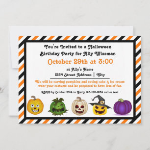 5 Jack o Lanterns - Birthday Party Invitation