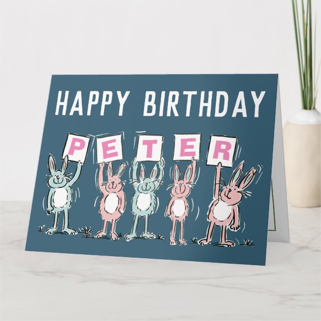 5 Letter Name Happy Birthday Rabbits Card (Front)