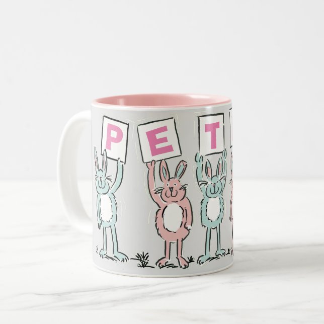 5 Letter Name With Fun Rabbits Two-Tone Coffee Mug (Front Left)