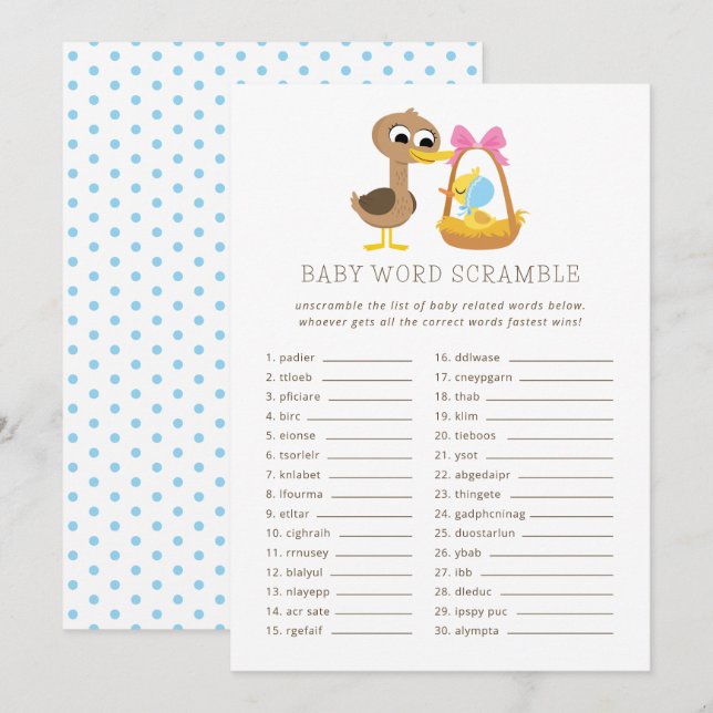 5 Little Ducks Baby Trivia | Word Scramble Invitation (Front/Back)