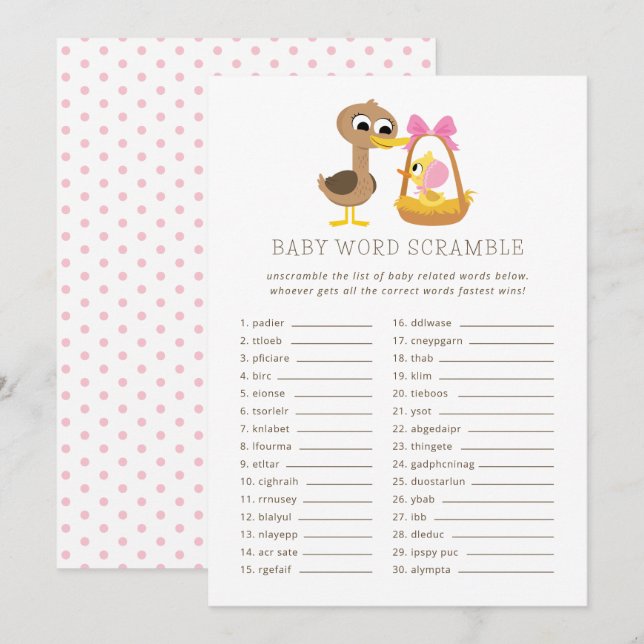 5 Little Ducks Baby Trivia | Word Scramble Invitation (Front/Back)
