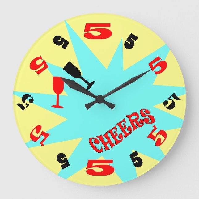 5 O'Clock Cheers Wall Clock (blue and yellow) (Front)