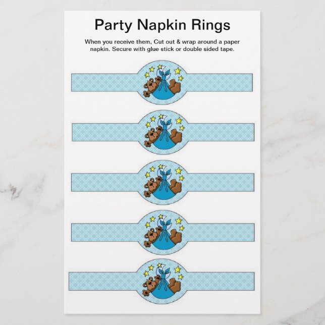 5 per sheet Baby Boy Shower Paper Napkin Rings (Front)