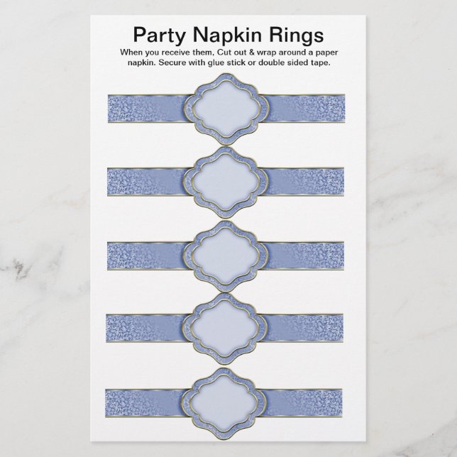 5 per sheet Blue Ribbon Paper Napkin Rings (Front)