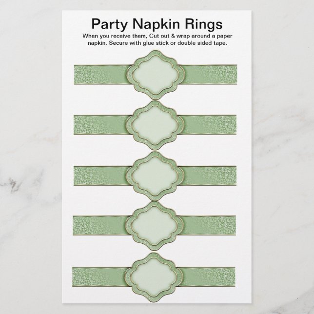 5 per sheet Green Ribbon Paper Napkin Rings (Front)