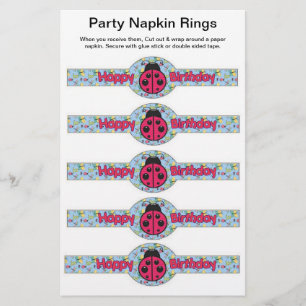 5 per sheet Lady Bug Birthday Paper Napkin Rings