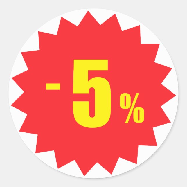 5 percent sale discount stickers, white and red classic round sticker (Front)