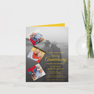 5 photo 50th golden wedding anniversary invitation