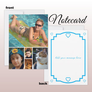 5 photo add message blue text flat note card