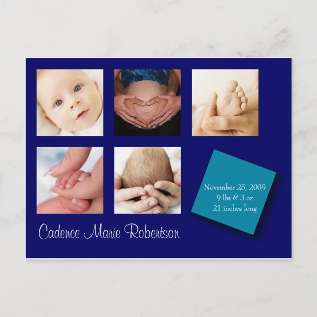 5 Photo Birth Announcement Postcard (Front)