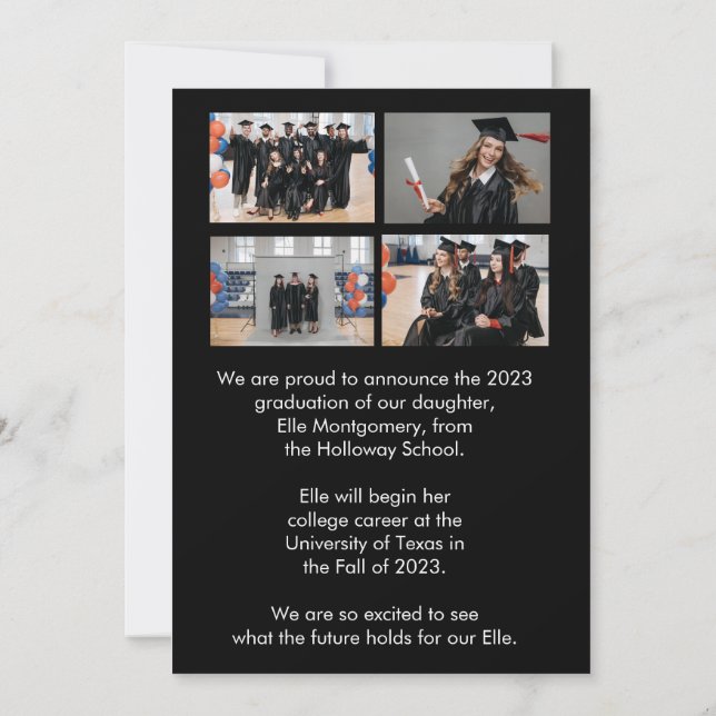 5 Photo Black & White Graduation Announcement (Back)