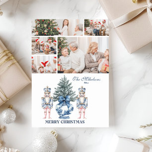 5 Photo Blue Chinoiserie Nutcracker Christmas Holiday Card