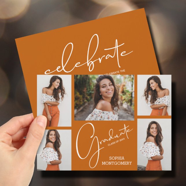 5 Photo Burnt Orange Graduation Party Invitation (Creator Uploaded)