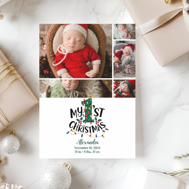 5 Photo Christmas Tree Lights First Christmas Holiday Card (Creator Uploaded)