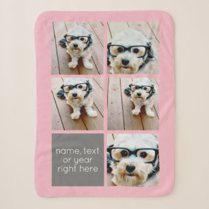 5 Photo Collage and text colour block - black Sherpa Blanket