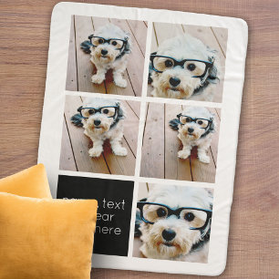 5 Photo Collage and text colour block - black whit Sherpa Blanket