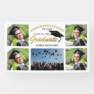 5 Photo Collage Black And Gold Graduation 2026 Banner