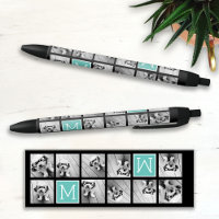 5 Photo Collage - Black Aqua with Monogram