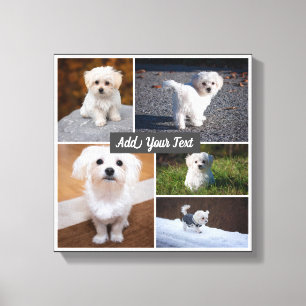5 Photo Collage Custom Named Grey Canvas Print. Print