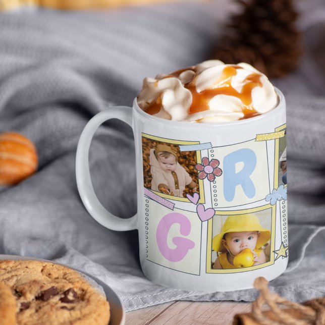 5 Photo Collage Cute Baby Pink Blue Granny Coffee Mug (Creator Uploaded)