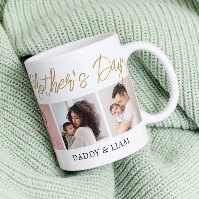  5 Photo Collage Gold First Mother's Day New Mum Coffee Mug (Creator Uploaded)