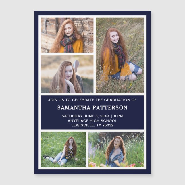 5 Photo Collage Graduation Invite Magnetic Card (Front)