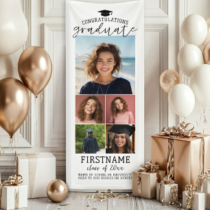 5 Photo Collage Graduation Modern Minimal White Banner