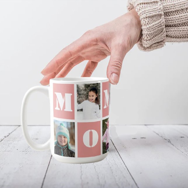 5 Photo Collage Heart Blush Pink Mother's Day Coffee Mug (Creator Uploaded)