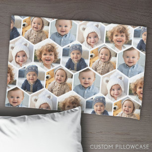 5 Photo Collage Honeycomb Hexagon Pattern - white Pillowcase