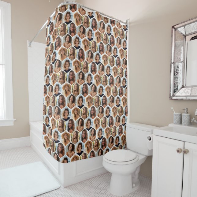 5 Photo Collage Honeycomb Pattern BE Patient  Shower Curtain (In Situ)