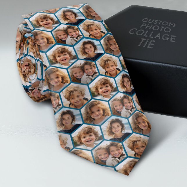 5 Photo Collage Honeycomb Pattern BE Patient Tie (Photo Collage Neck Tie - Add Your Favorite Photos)