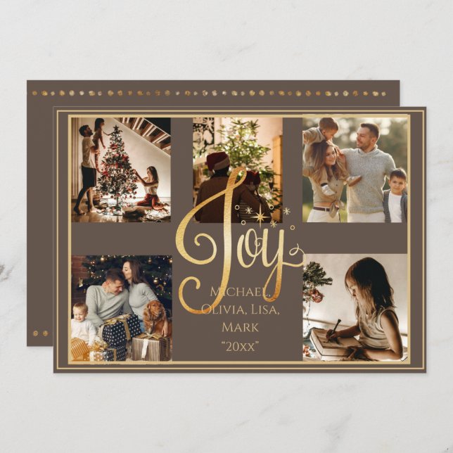 5 photo Collage Joy Gold Christmas Xmas Holiday (Front/Back)