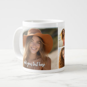 5 Photo Collage - Mod Minimal with Script Text Large Coffee Mug