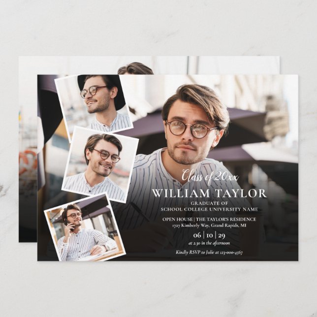 5 Photo Collage Modern Graduation Party Invitation (Front/Back)