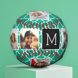 5 Photo Collage Monogram - Emerald Green and Black Baseball