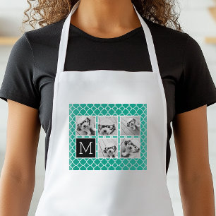 5 Photo Collage Monogram - Emerald Green and Black Standard Apron