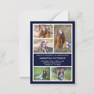5 Photo Collage Navy & White Graduation Ceremony   Card