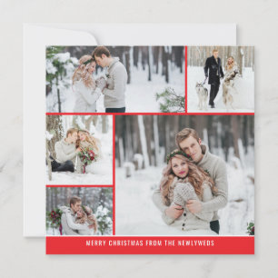 5 photo collage Newlyweds Merry Christmas  Card