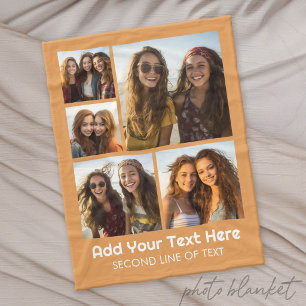5 Photo Collage Optional Text - Minimal Modern Fleece Blanket