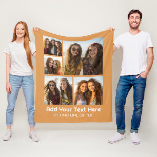 5 Photo Collage Optional Text - Minimal Modern Fleece Blanket