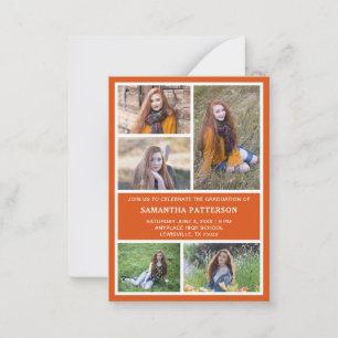 5 Photo Collage Orange & White Graduation Ceremony Card