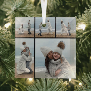 5 Photo Collage Our First Christmas Wedding Couple Glass Tree Decoration
