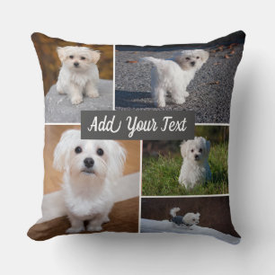 5 Photo Collage Pet Photo Personalised Grey Cushion