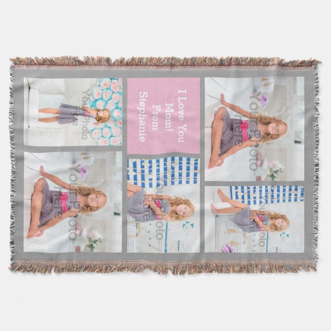 5 Photo Collage Picture Mother's Day Throw Blanket (Front)
