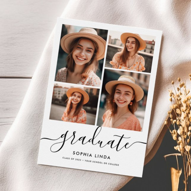 5 Photo Collage Script Modern Elegant Graduation  Invitation (Creator Uploaded)