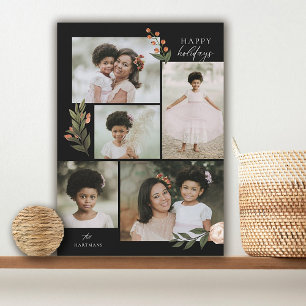 5 Photo Collage Terracotta Boho Floral  Holiday Card