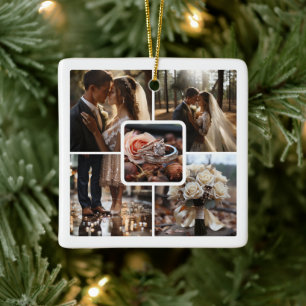 5 Photo Collage Wedding Ceramic Ornament