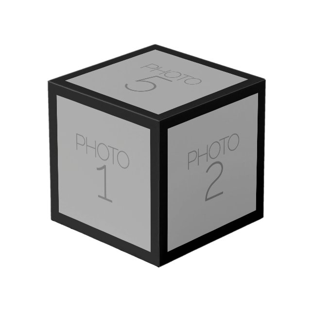 5 Photo Collage with Solid Black Border Cube (Front Angled)