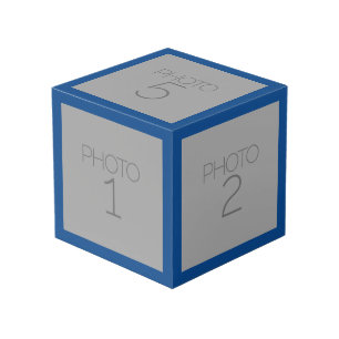 5 Photo Collage with Solid Royal Blue Border Cube