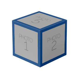 5 Photo Collage with Solid Royal Blue Border Cube